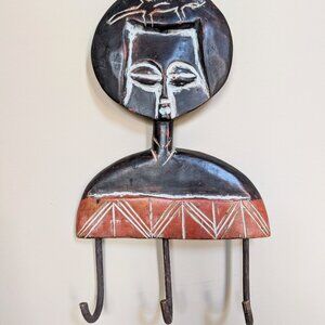 Hand carved African Tribal Art Ashanti Ghana Doll Woman Wall Hanger Key Holder